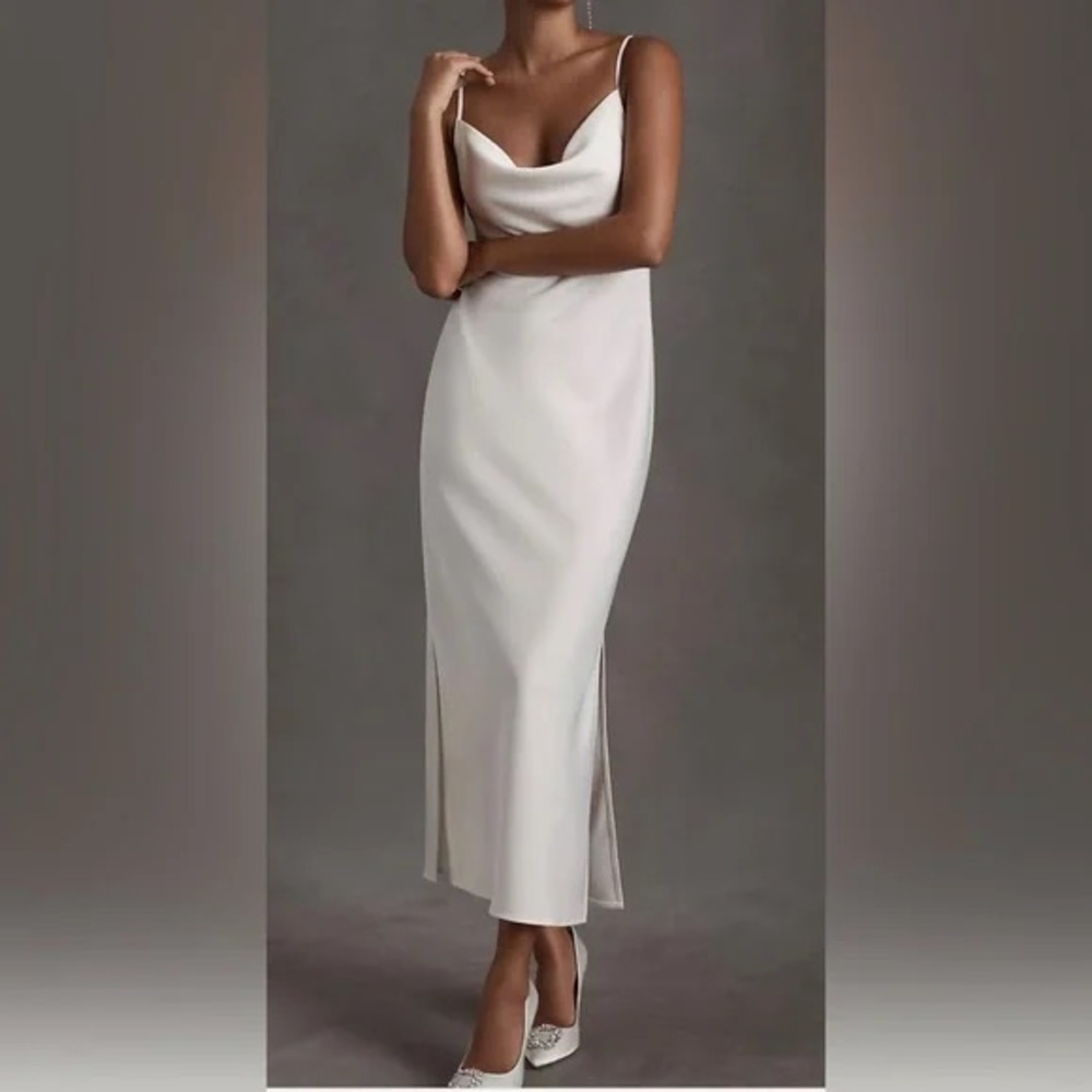 BHLDN Cali Satin Cowl-Neck MIDI Slip Dress